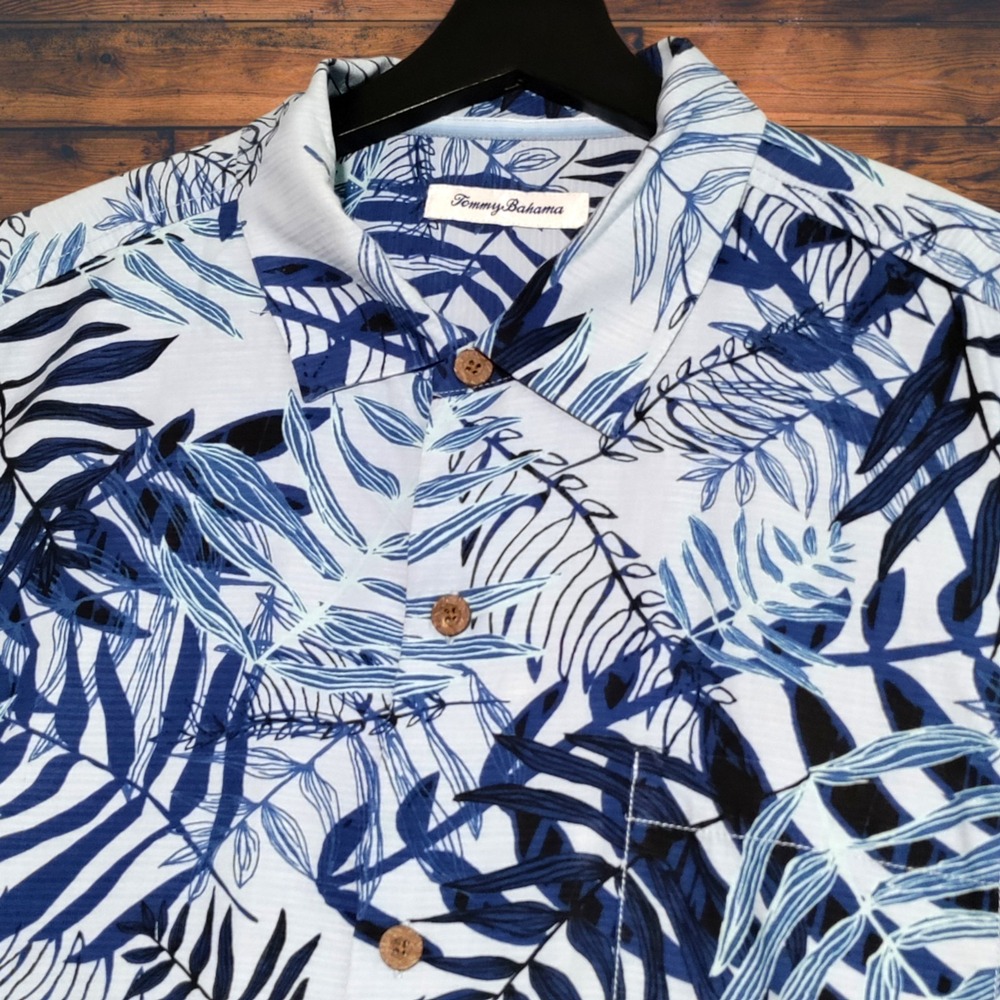 Tommy Bahama Silk Shirt Mens XL Glade Tropics Botanical Hawaiian Short Sleeve